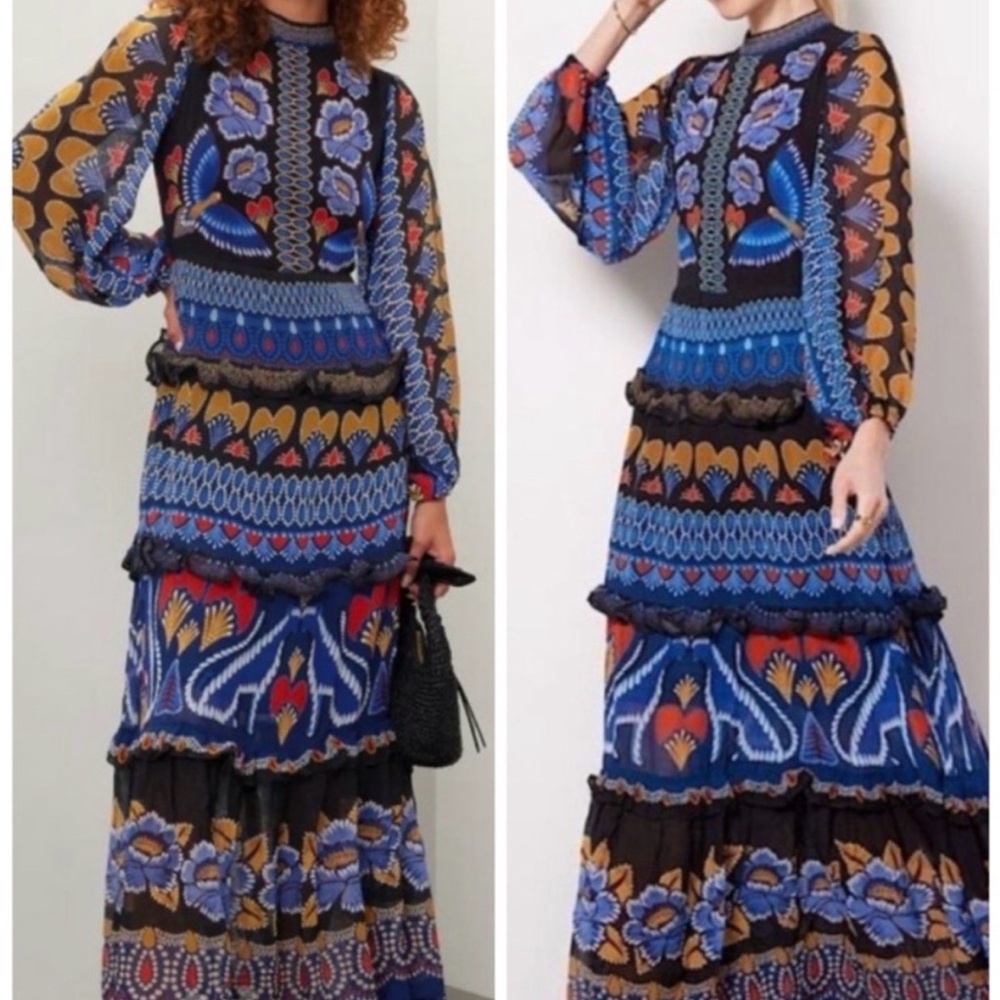 FARM Rio Black, Blue and Mustard Printed Maxi Dress - Picture 2 of 10